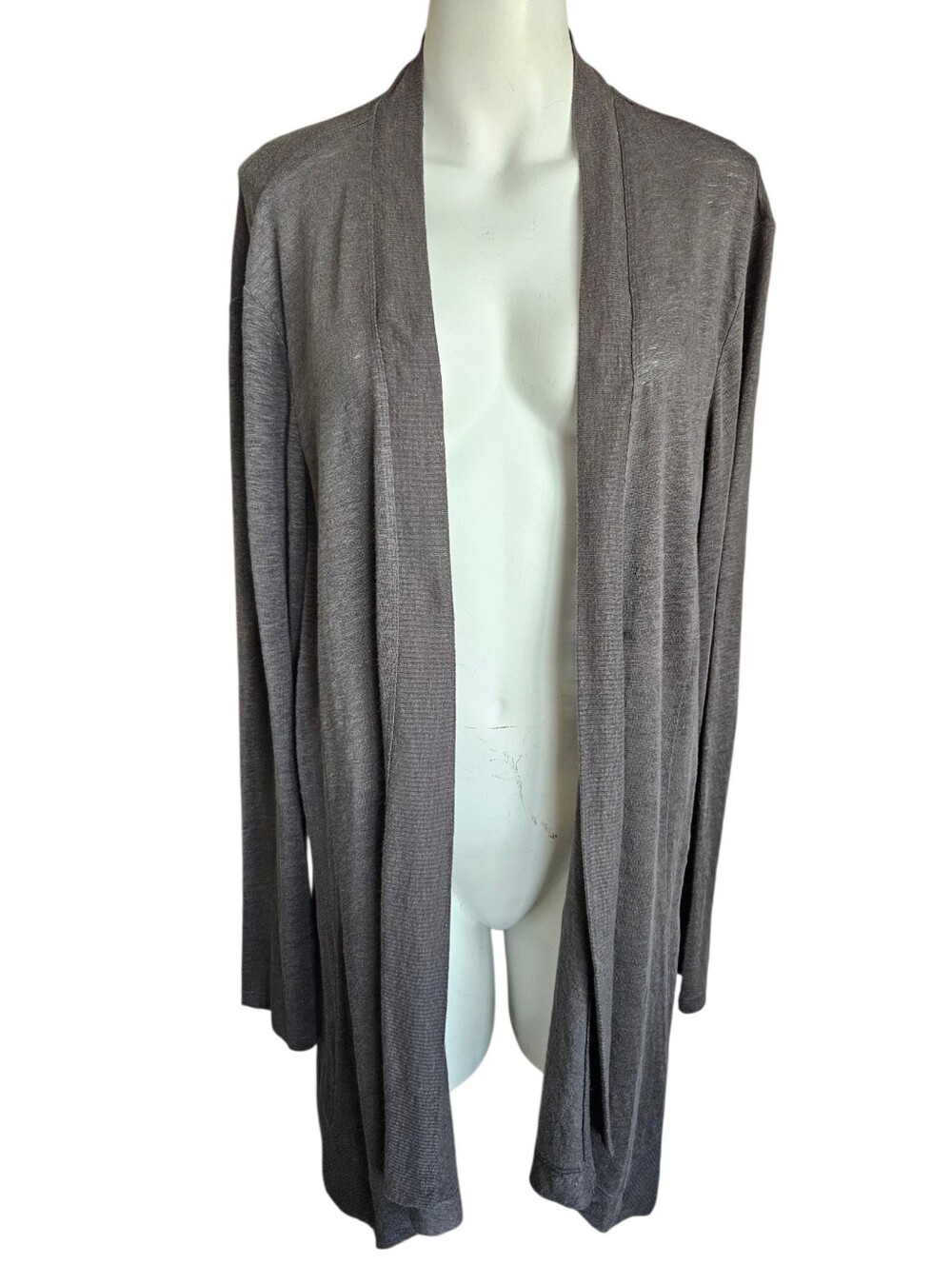Eileen Fisher Open Front Linen Cardigan Brown Gray 1X Drape Lagenlook Minimalist